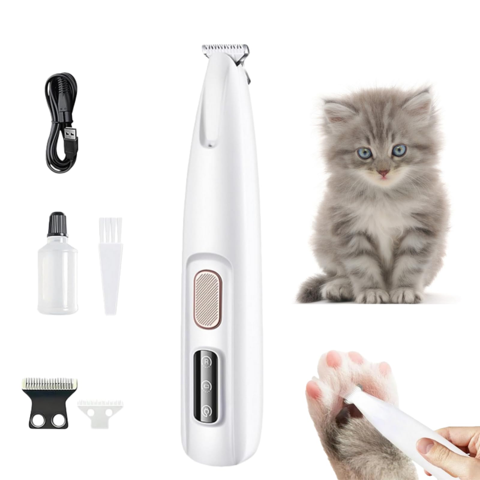 Patounet Tondeuse de Précisionpour Chat，Tondeuse Électrique Précise Ultra-Silencieuse, Lames Hypoallergéniques et Sécurisées, Rechargeable et Douce pour Votre Chat