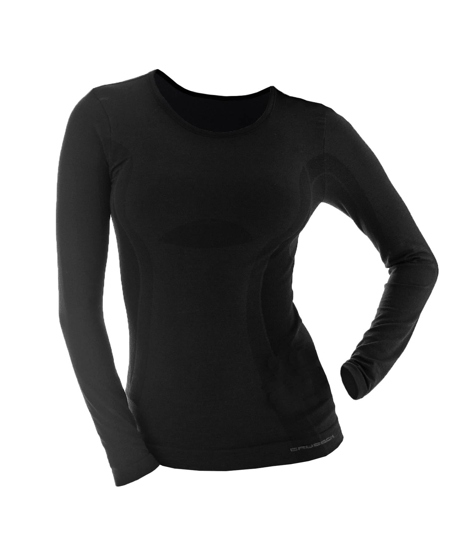 BRUBECK Camiseta térmica para Mujer, de Lana Merino, Capa Base, para Uso Diario, Manga Larga, para Mujer, Ropa Interior Merina, Camiseta básica, Negro, L