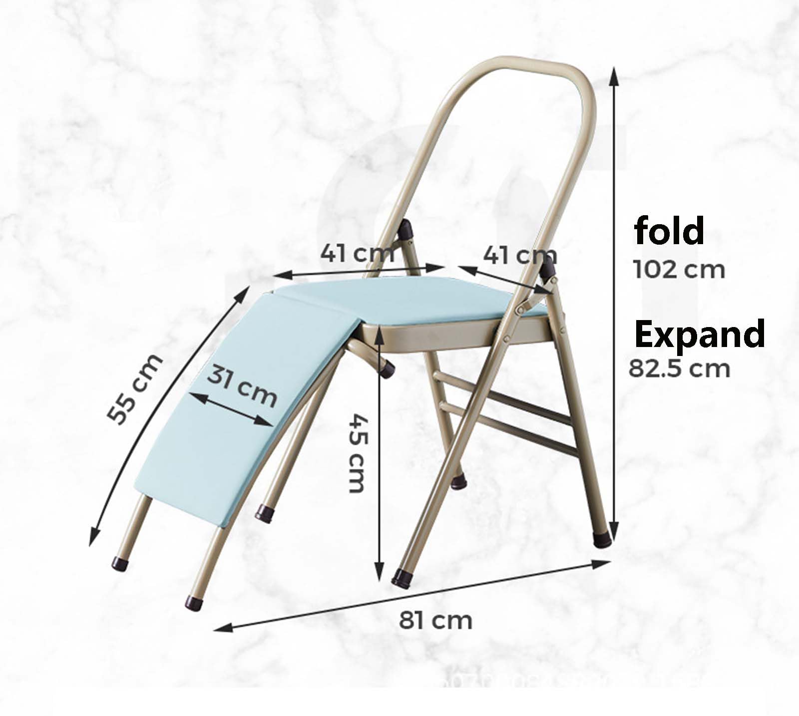 Silla de yoga portátil con soporte lumbar, taburete plegable para ejercicios de estiramiento y rotación, silla plegable de metal resistente para uso doméstico, asiento auxiliar compacto