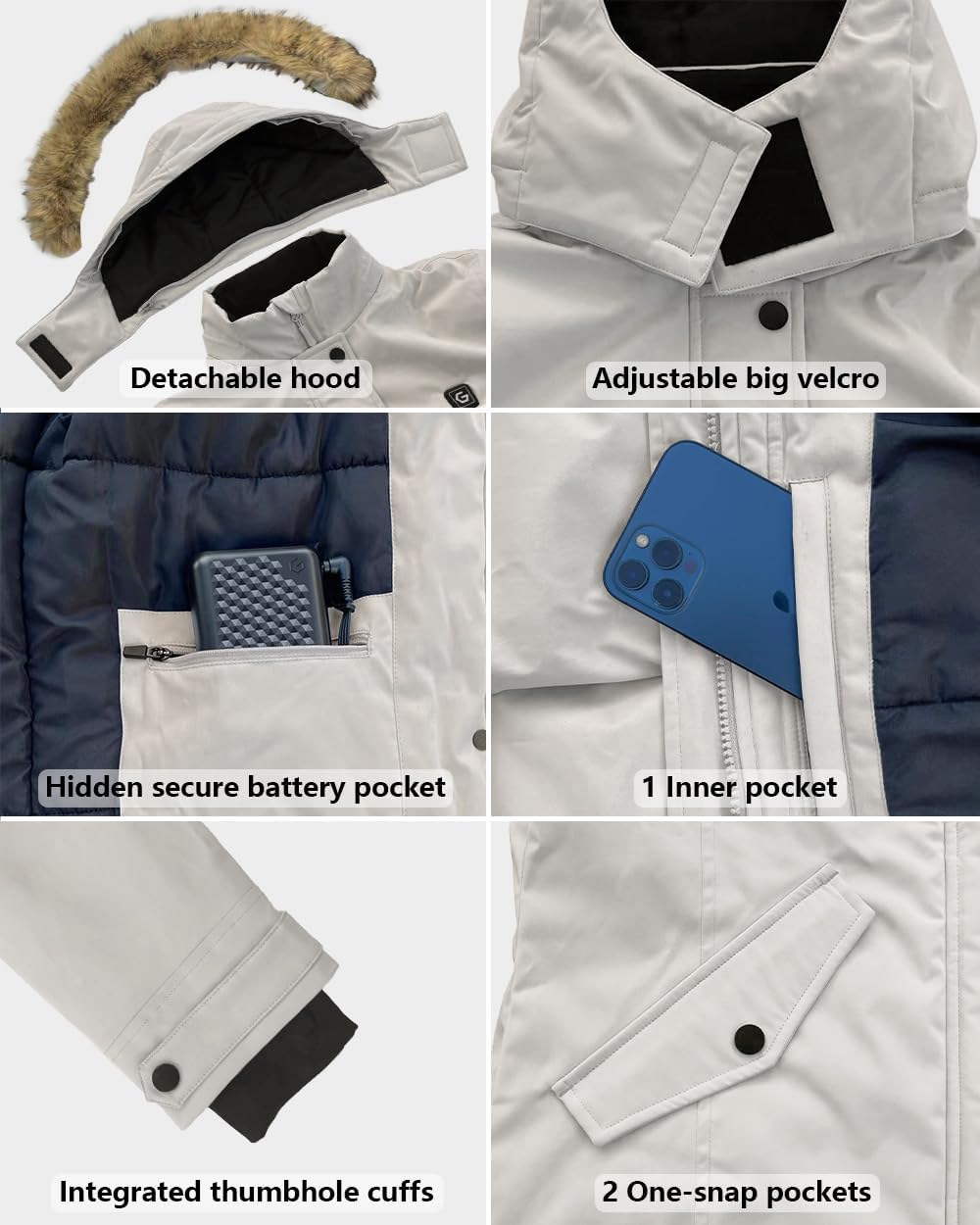 Graphene Women Heated Long Jacket with 18400 mAh Battery Pack - Image 7