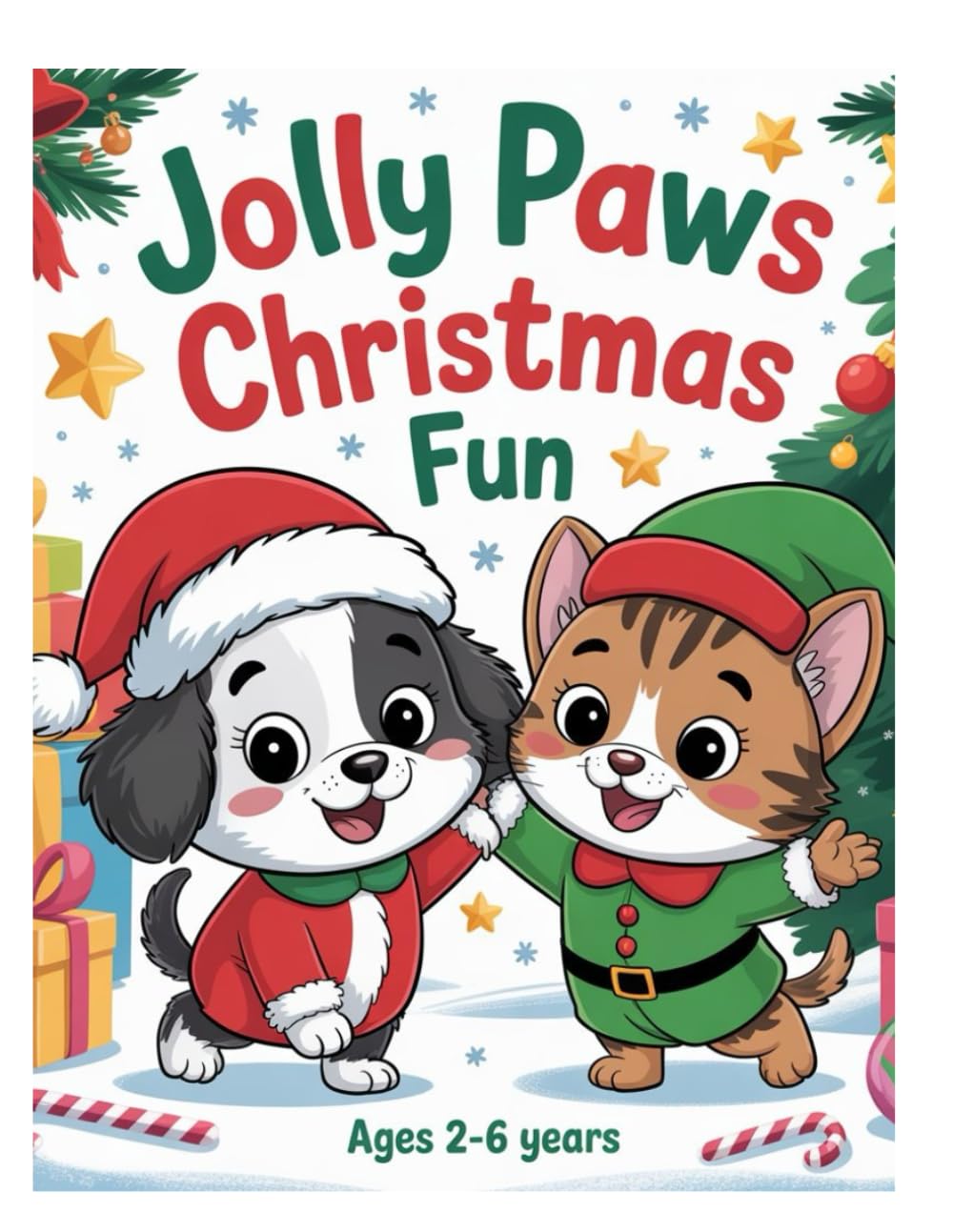 Jolly Paws Christmas Fun: Adorable Animal Coloring Pages for Kids Ages 2-6 Years
