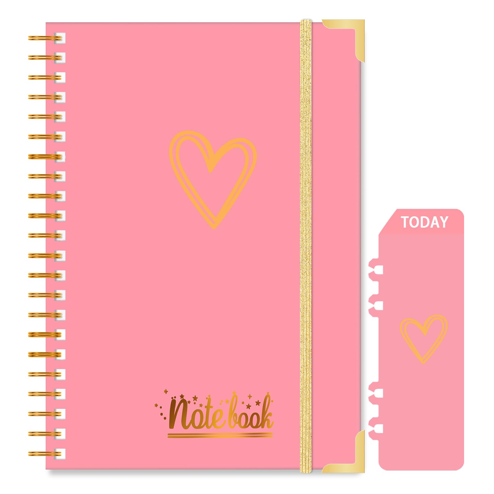 Ksriylm Personalized A5 Notebook, 160 Pages/80 Sheets Wirebound Spiral Notebooks, 80GSM Lined Paper with Pocket & Bookmark, Waterproof Hardcover Notepad for Note Taking School & Office,Pink Heart