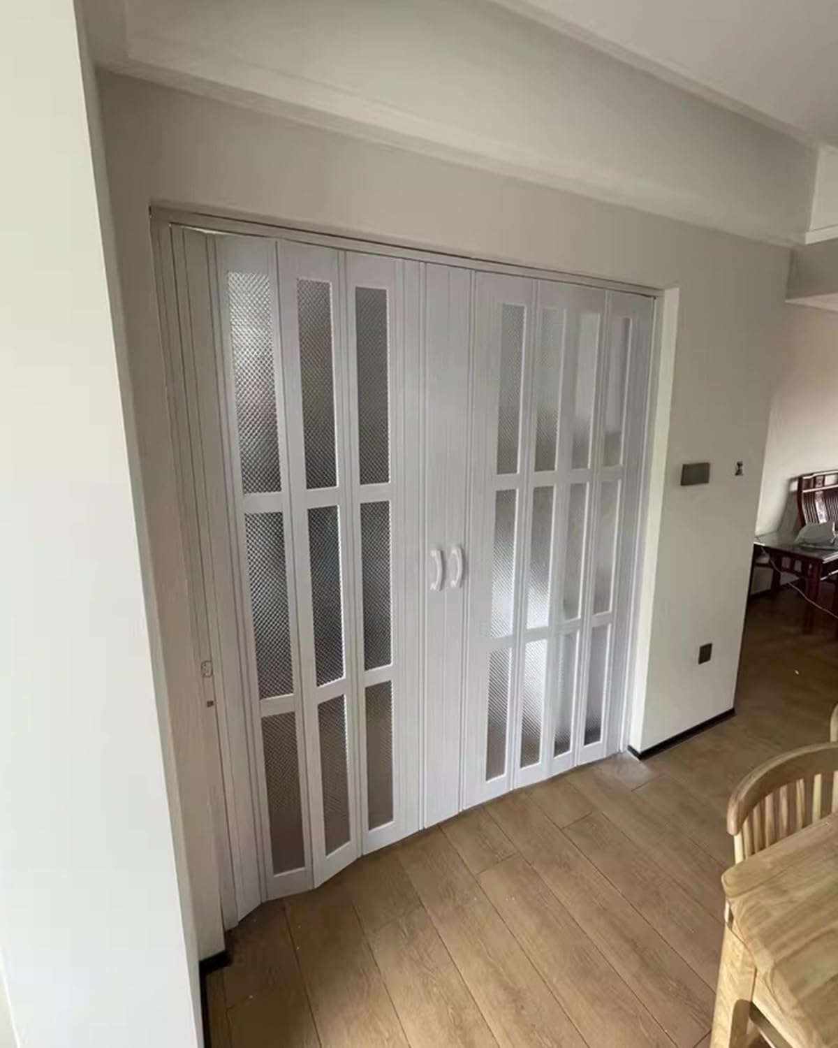 Enhen One Color Concertina Door Sliding Folding Doors Internal Double, Metal Track System Accordion Room Divider Panel, Pantry Doorway Kitchen White Plastic Sliding Door(178Cmx203cm/70Inx80in)