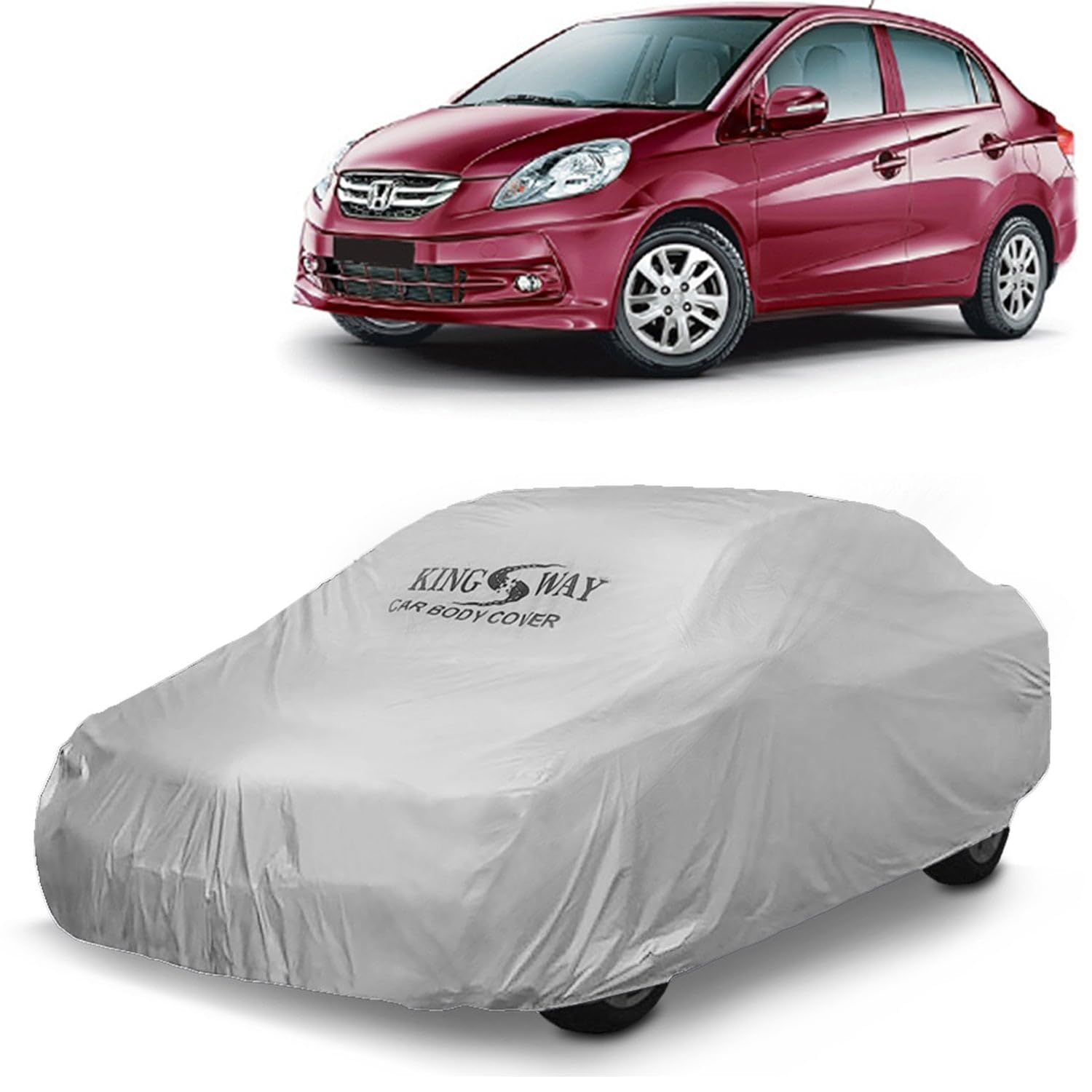 KINGSWAY® Amaze Car Body Cover Dustproof for (Year 2013 to 2018) All Model, Compatible with Honda Amaze Car Cover, Comes with Bird Droppings, Scratch, UV and Paint Protection, Silver Matty