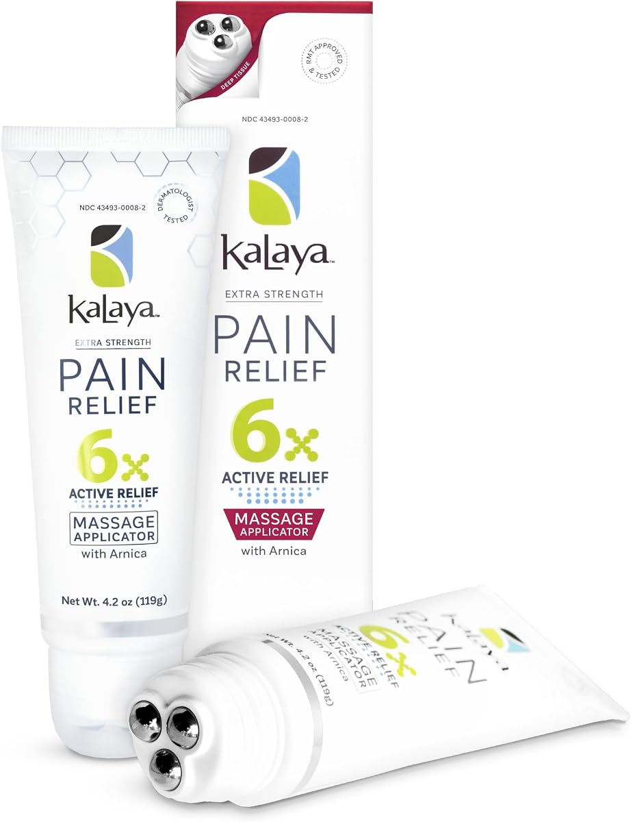 Kalaya Pain Relief Cream with Arnica Fast-Acting Joint & Muscle Pain Relief 6 Natural Ingredients No-Mess Roller Ball Applicator RMT-Inspired Design Dermatologist Tested 4.2 oz