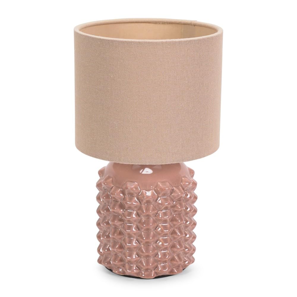 Valuelights Unisex Natural Asha Ceramic Pink Geometric Table Lamp W/ Drum Lamp Shade In