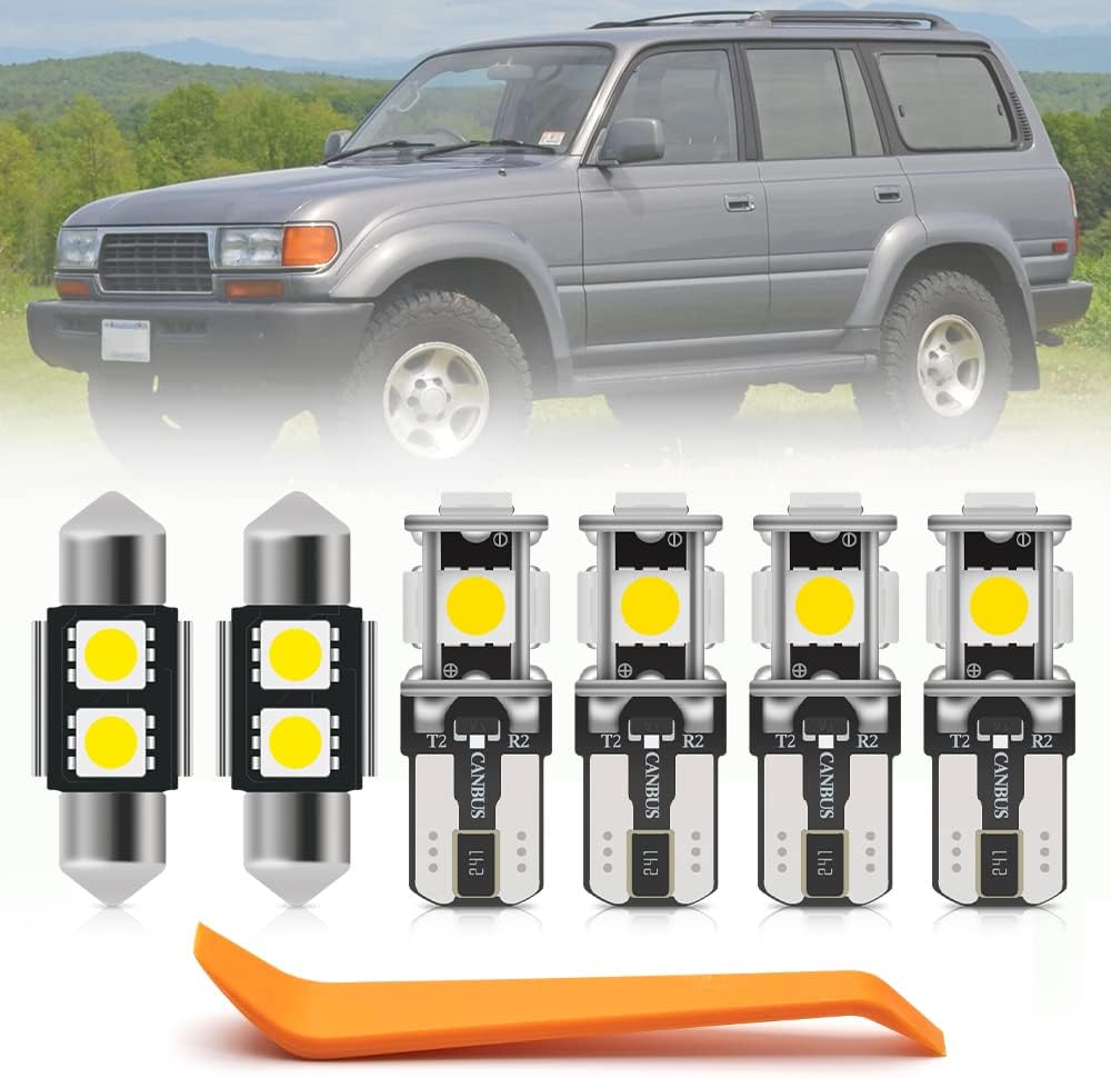13pcs White LED Interior Light Bulbs for Toyota Land Cruiser 1990 1991 1992 1993 1994 1995 1996 1997 Map Dome Lights Super Bright 6000K White LED Light + Installation Tool