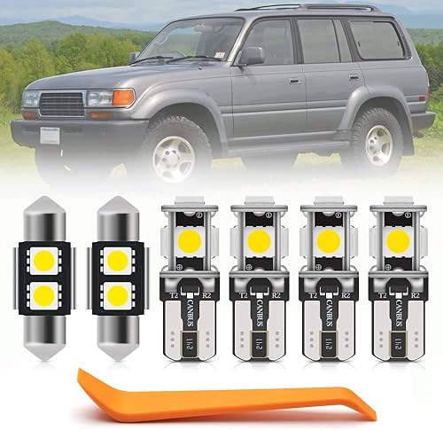 Kit de 13 bombillas LED blancas para interiores Toyota Land Cruiser 1990 1991 1992 1993 1994 1995 1996 1997 luces de cúpula de mapa superbrillantes