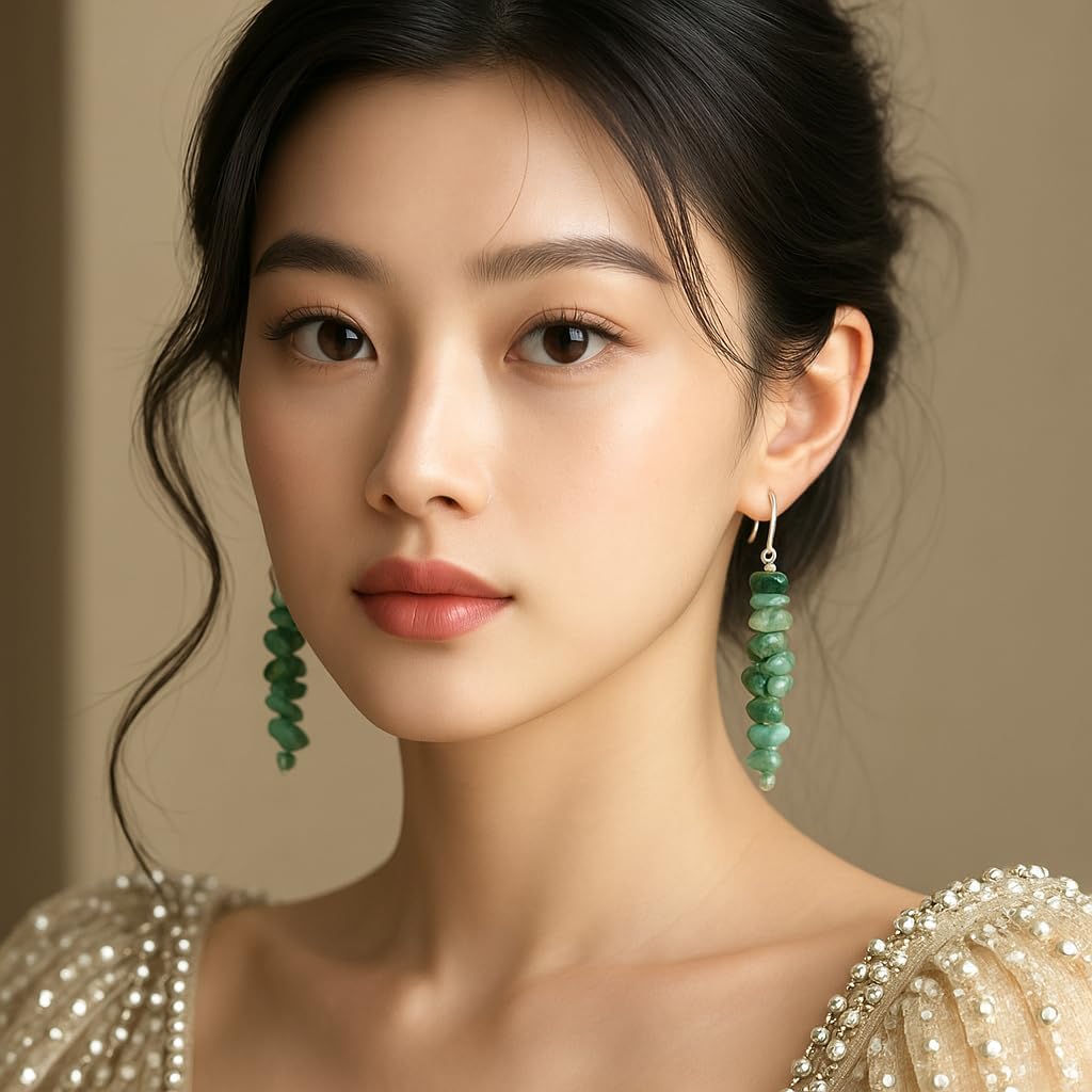 Gemstone Chips Dangling Long Earrings, Stone 2-3 MM, Silver Plated, Handmade Jewelry, Chakra Healing Crystals, Polished Nuggets Stones, Women Earrings, Gemstone Jewellry - Image 2