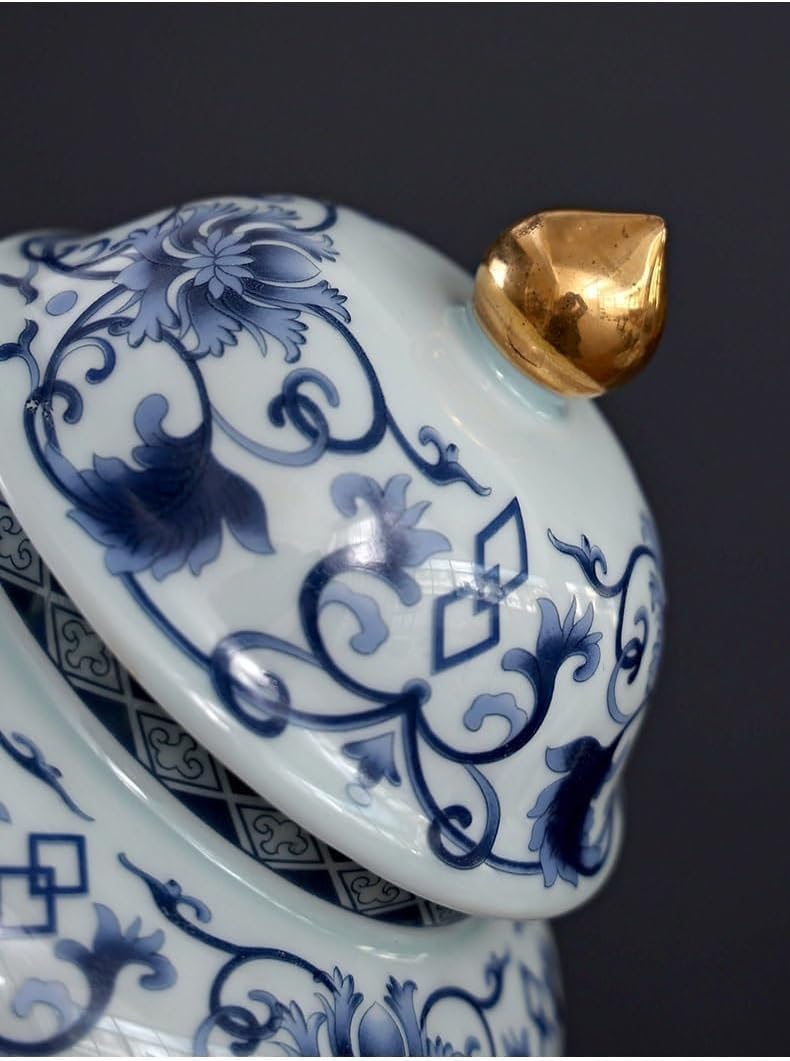 Bote De Cerámica China para Té, Tarro De Jengibre con Tapa, Ideal para Guardar Galletas Y Especias. Navy Blue Small