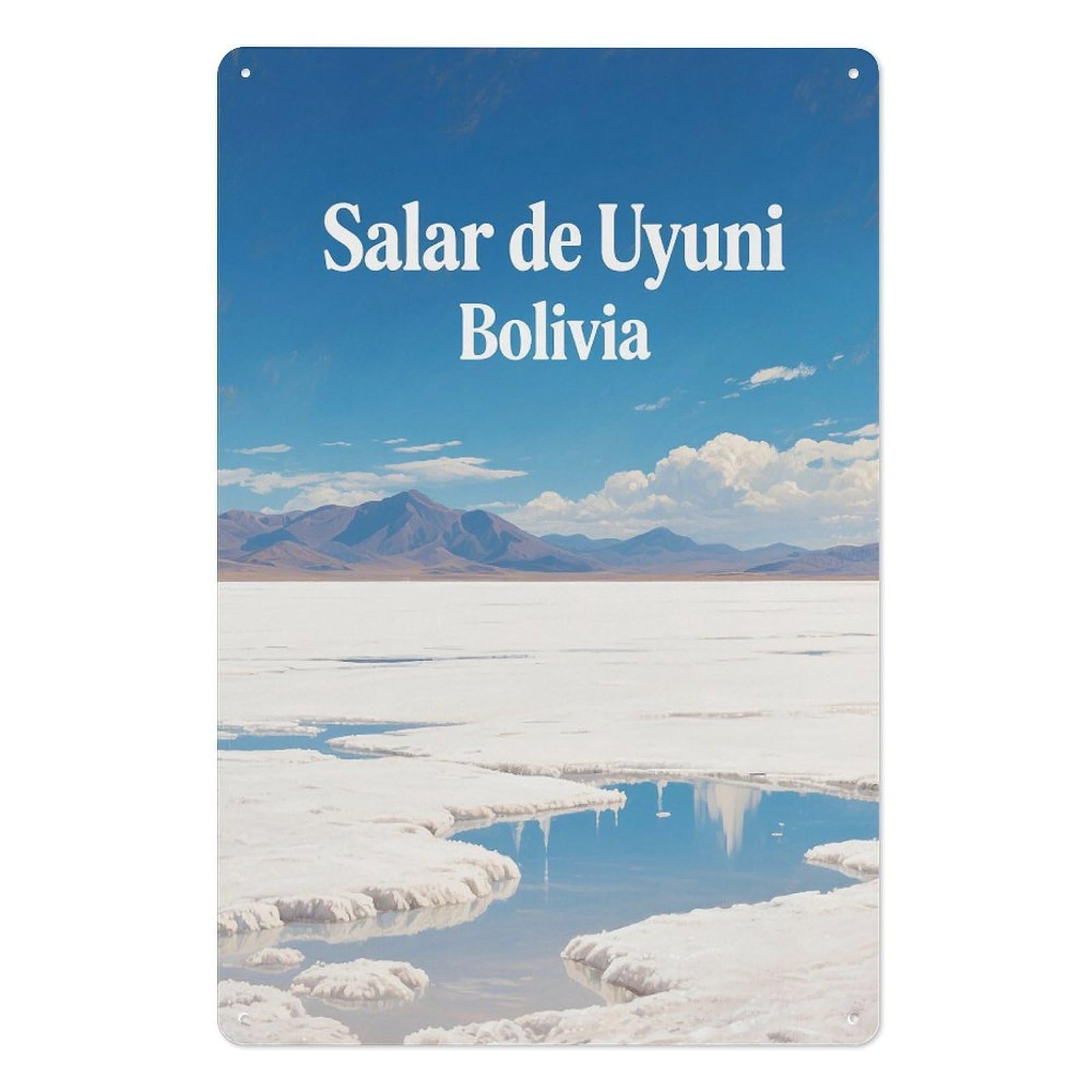 Salar De Uyuni Bolivia Retro Design Tin Paintings Vintage Tin Sign 08x12inch(20x30cm) Wall Art for Home Office Bedroom Living Room Cafes Wall Decor