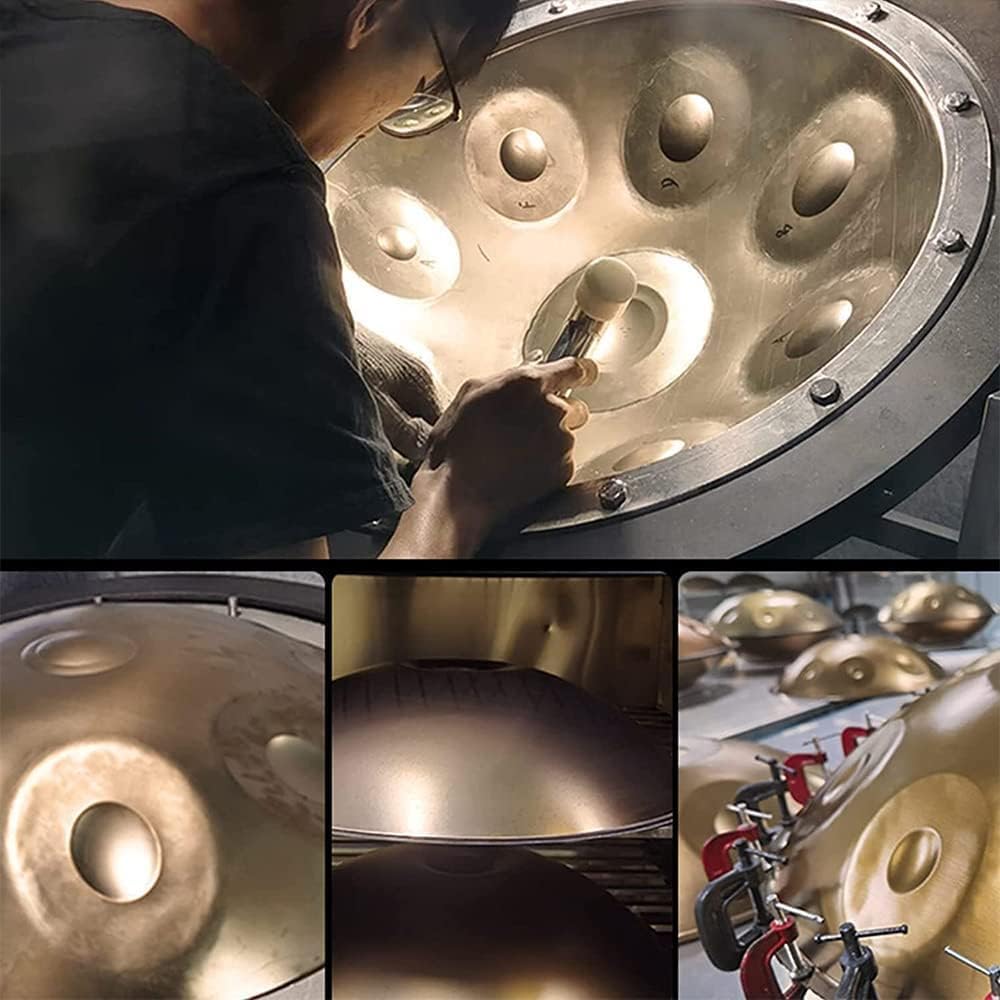 Handpan Drum Instrument 9/10 Notes, 22 Pouces en D Mineur - Tambour à Main en Acier Avec Sac Soft, 2 Maillets, Stand - Pour la Guérison Sonore, Méditation