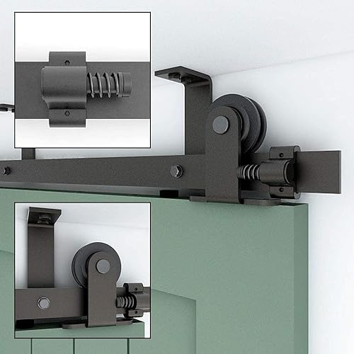 Miniatura 7 de TSMST Soporte de techo de 6 pies para puerta corrediza de granero para puerta de madera individual de 36 pulgadas de ancho, fácil de instalar, suave