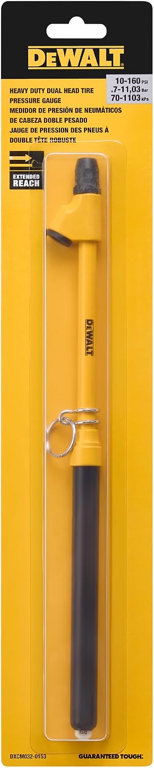 DEWALT Dual Head Heavy Duty Truck Gauge w/Indicator Bar, 10-160 PSI for Large Trucks, Heavy Duty Construction