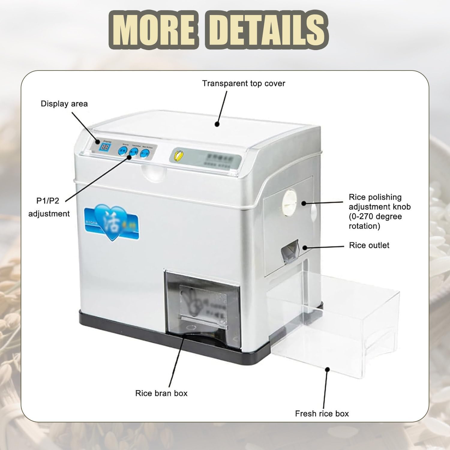 Macchina per la macinazione del riso intelligente per la casa, sbucciatrice automatica per cereali, decorticatrice per riso da 30 kg/h, per riso integrale chiaro, famiglie e piccole aziende agricole