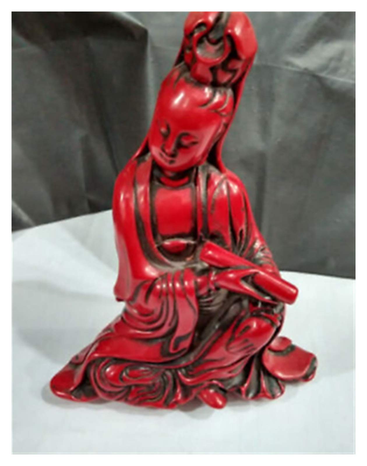 Kizqyn Red Guan Yin Statue Chinese Manual Sculpture Coral Goddess Guanyin Bodhisattva Figure Of Buddha Lucky Buddha Statue