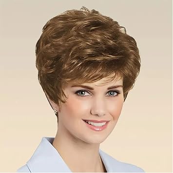 Creamily Short Brown Wigs Pixie Cut Wigs with Bangs Layered Synthetic Hair Replacement Wig Halloween Costume Wigs Cosplay Wig for Women