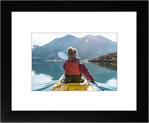 Golden State Art, Marco de fotos negro de 8 x 10 pulgadas, pantalla de madera, vidrio real y tapete blanco para fotos de 5 x 7 pulgadas (pantalla
