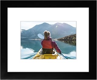 Golden State Art, 8x10 Black Photo Frame - Wood, Real Glass, and White Mat Display for 5x7 Picture (Table-Top or Wall Display)