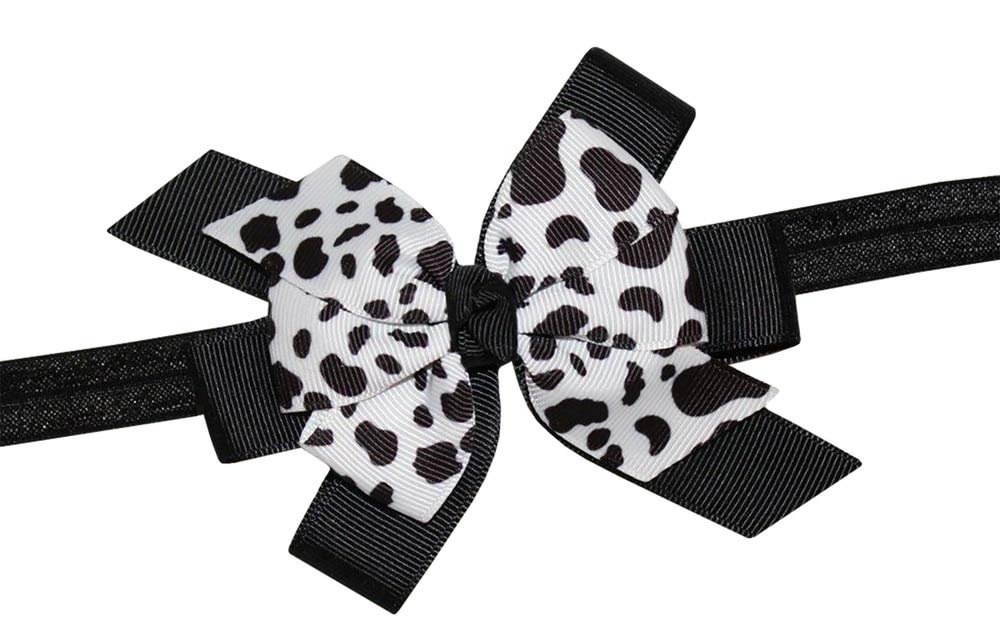 WD2U Baby Girls 4.5" Farm Girl Dairy Holstein Moo Cow Print Hair Bow Stretch Headband (Black)