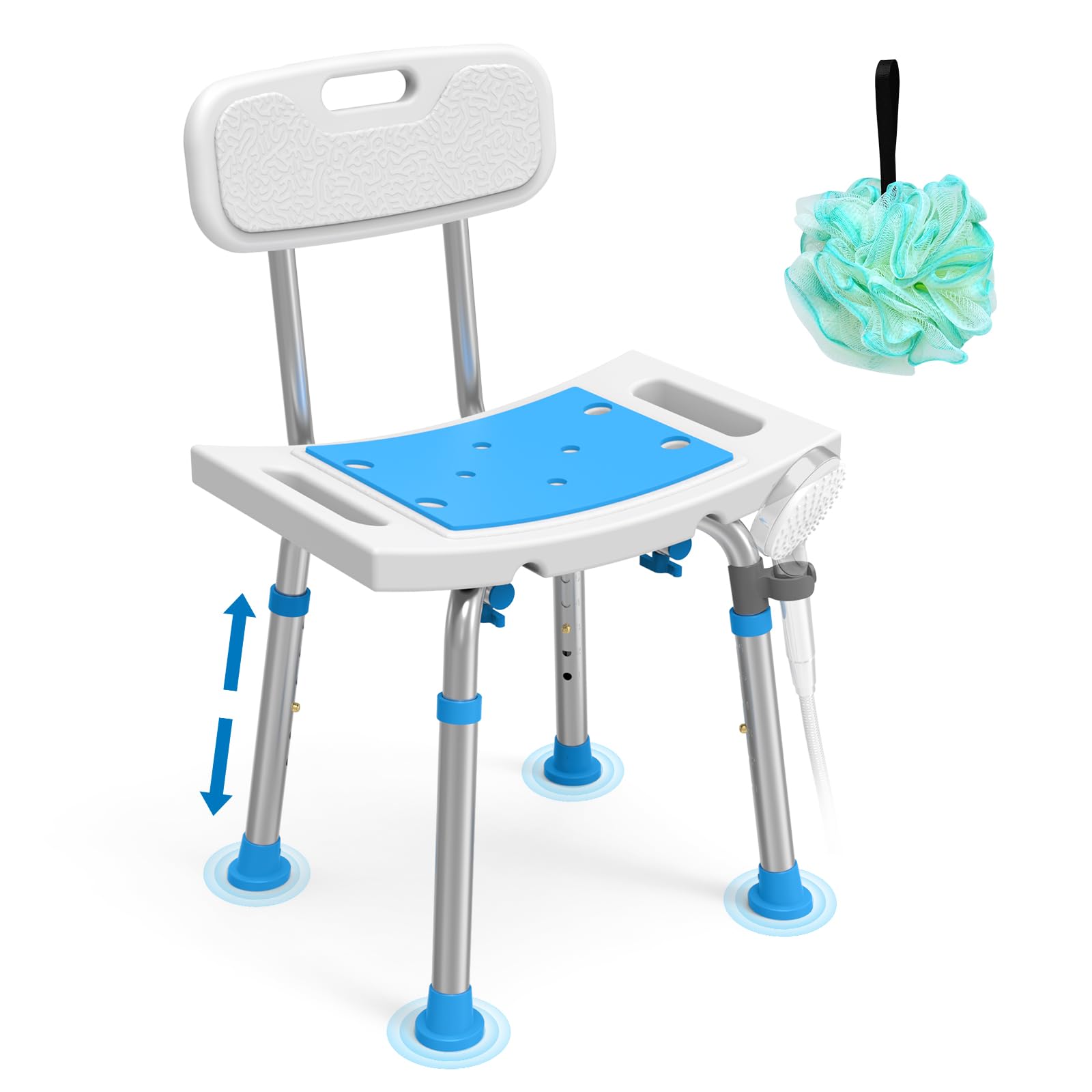 Loyoda Shower Chair for Inside Shower with Removable Back, Adjustable Height, FSA/HSA Eligible Shower Chair for Elderly and Disabled Supprts up to 400lbs