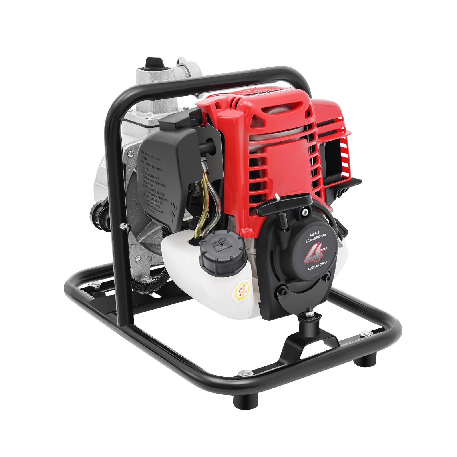 Bomba de agua de gasolina de 38 cc, 4 tiempos, 1,2 kW, 8 m, altura de aspiración de agua 3 m, altura máxima de extracción de 30 m, bomba de transporte de agua, cilindro único con mango portátil para