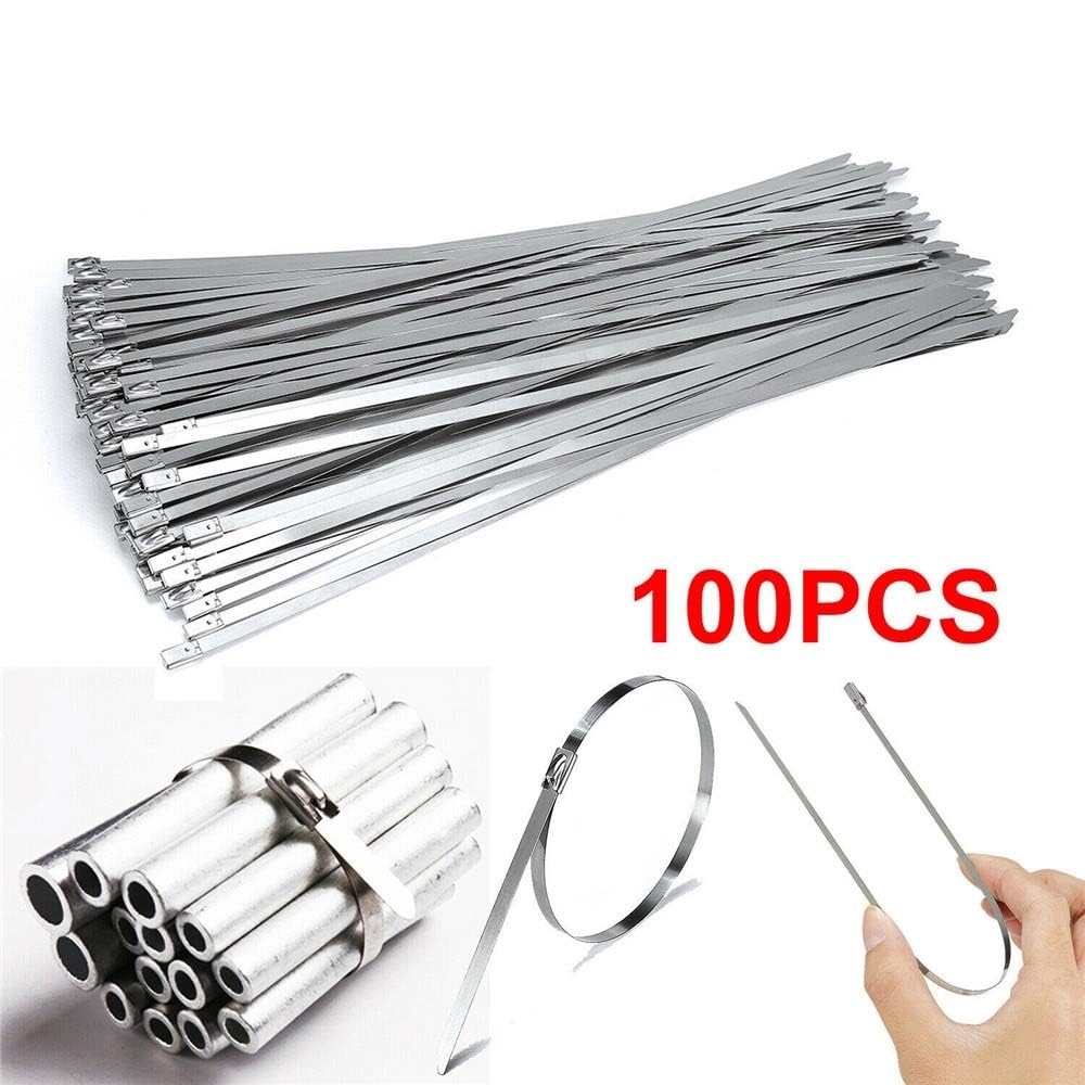 Opaski zaciskowe 100 szt. 304# Opaski zaciskowe ze stali nierdzewnej 4,6 mm Wytrzymała samoblokująca opaska zaciskowa do kabli Wielofunkcyjna metalowa opaska zaciskowa do wydechu Opaski zaciskow