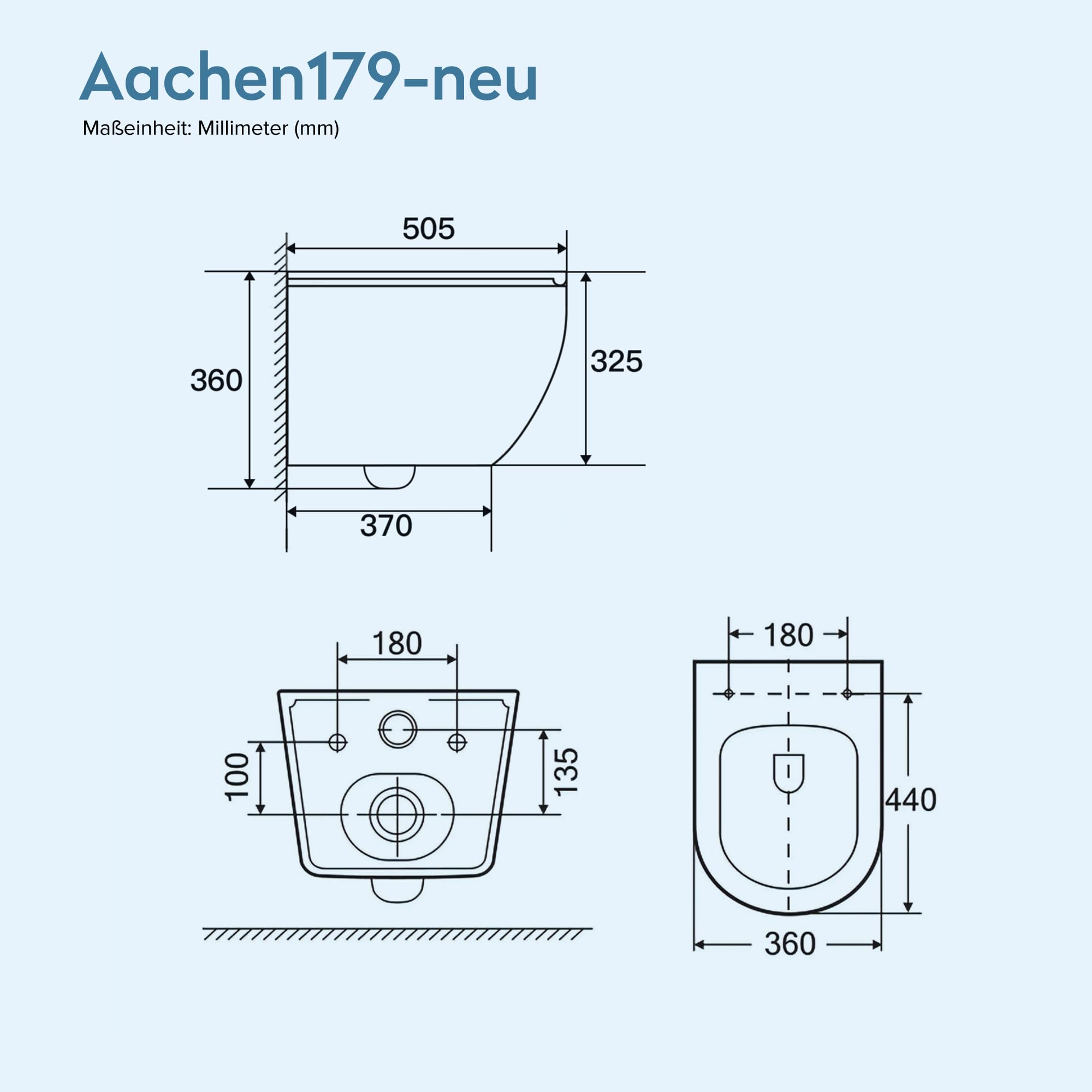 doporro Hänge WC mit Bidet Funktion, weiß Toilette Tiefspüler, Wand WC Spülrandlos mit Absenkautomatik, leises und sparsames Spülsystem 3/4,5 l, 50 x 36 x 36 cm, Aachen179 neu