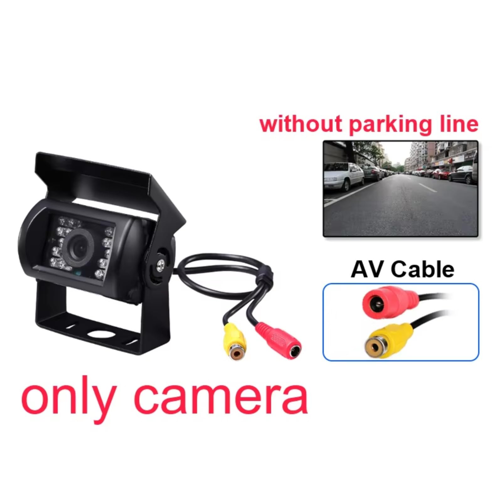 Cámara Respaldo Camión Remolque Camioneta RV Resistente 18 LED Visión Nocturna Infrarroja Impermeable Vista Trasera Vehículo Cámara Visión Trasera(Without Line(AV))