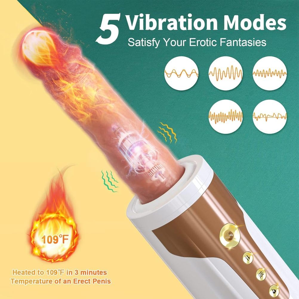 Dildo Retrattile con Spinta Riscaldante Completamente Automatica con 5 modalità di Vibrazione E 5 di Spinta, Masturbatore per Stimolazione Clitoridea del Punto G, Giocattolo Sessuale