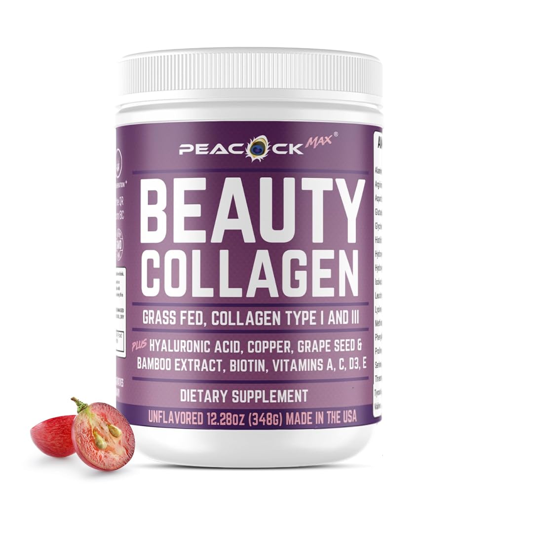 Beauty Collagen Peptides for Women 12.28 oz – Hydrolyzed Collagen Peptides Type I & III Protein Powder with Hyaluronic Acid, Grass Fed Collagen, Biotin, Grape Seed Extract, Multivitamins