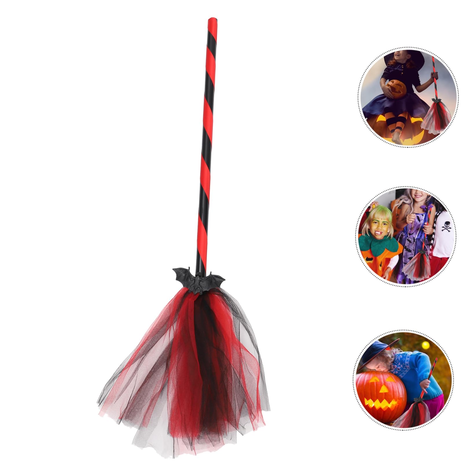 Hemoton Halloween Broom Decor Bat Broom Props 1 Pc Simulated Bat Mesh Ribbon Striped Handle