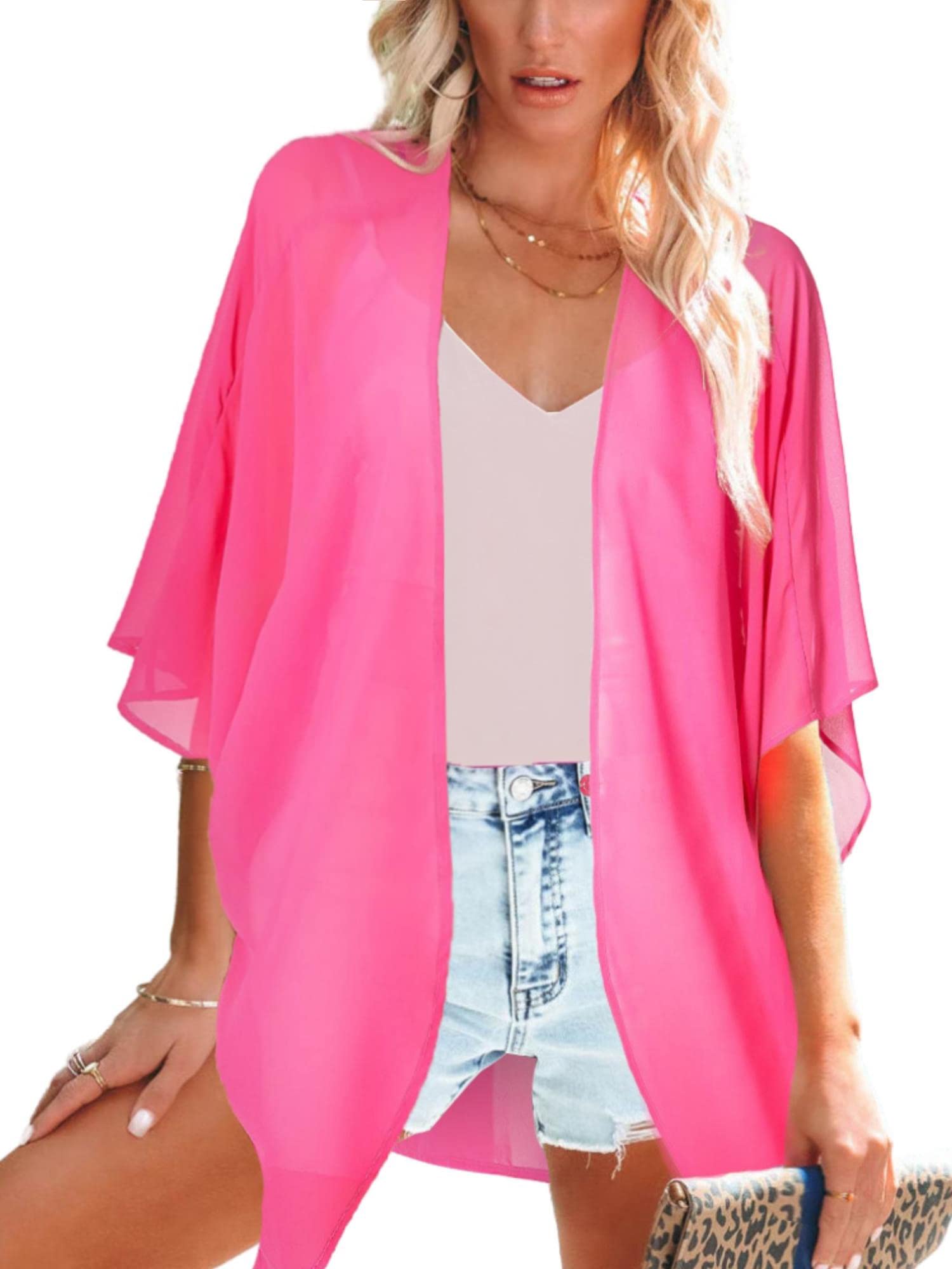 Moss RoseWomen's Beach Kimono Coverup Sheer Chiffon Cover Ups, Casual Loose Open Front Cardigan Tops
