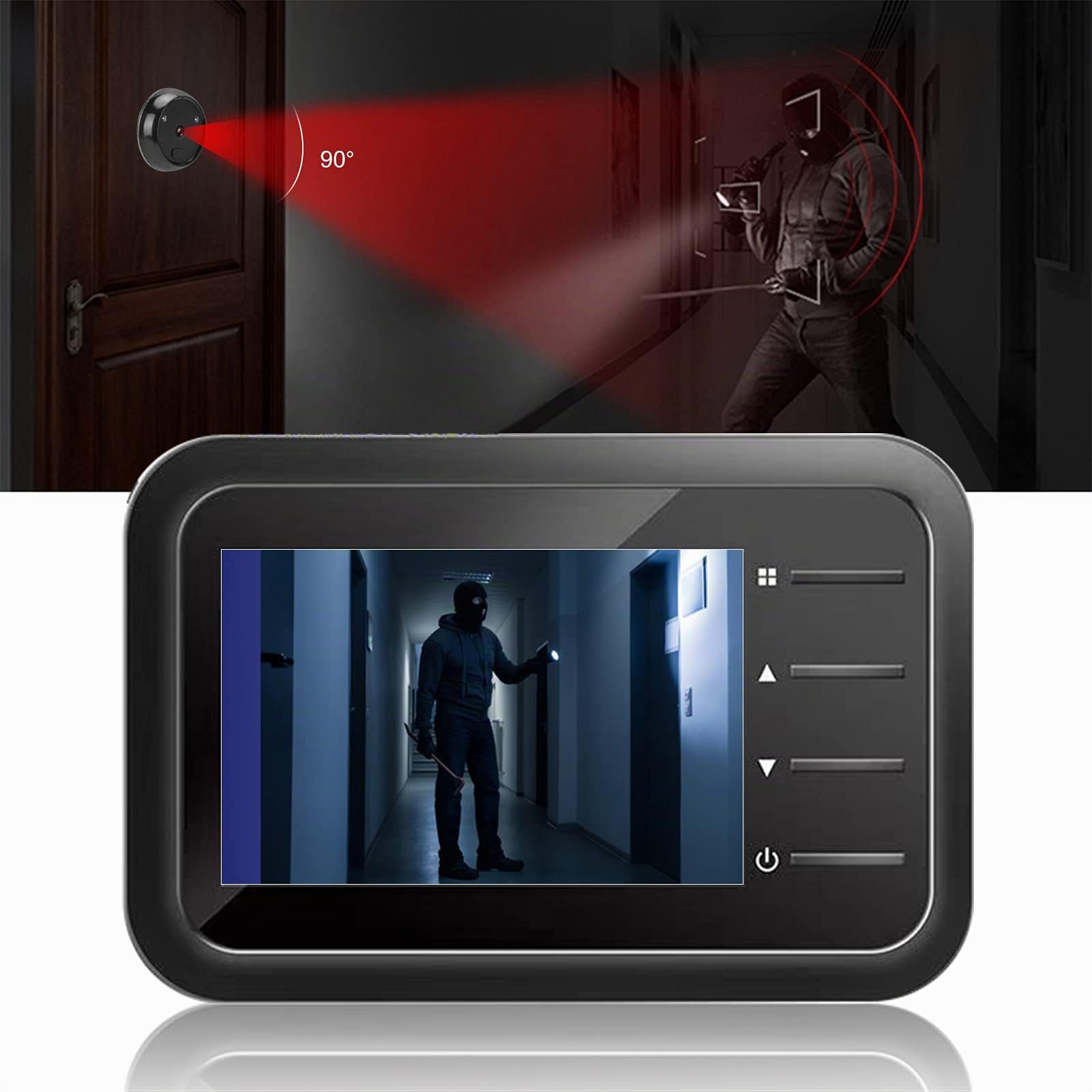 Dioche Sonnette Vidéo Numérique sans Fil, Caméra Judas avec Moniteur LCD 2,4 Pouces, Caméra œil de Chat de Surveillance électronique, Objectif HD Grand Angle 90 °, Vision Nocturne IR