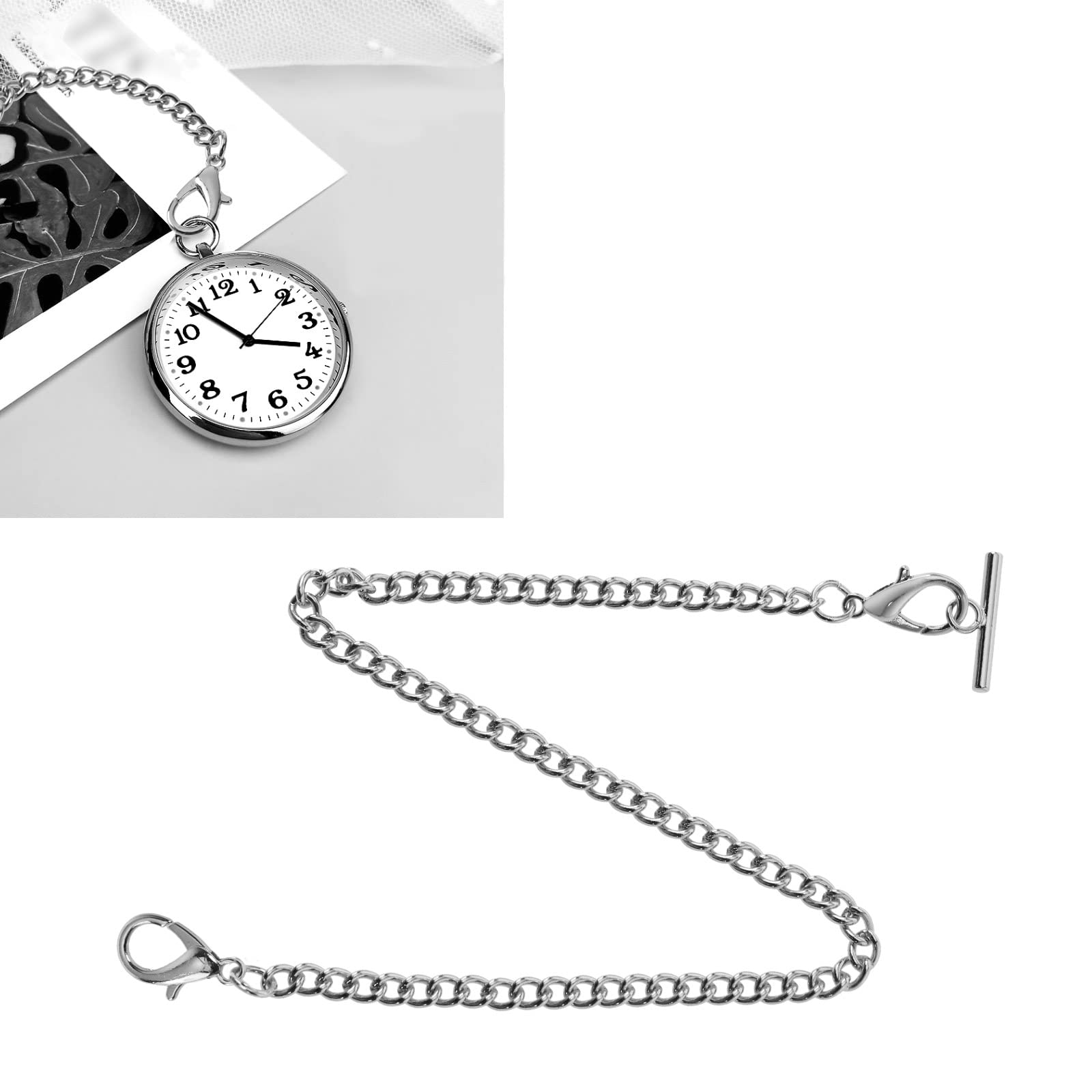 Chaîne De Gilet Montre De Poche 14 Pouces Avec Barre T Et Fermoirs - Argent Ou Or