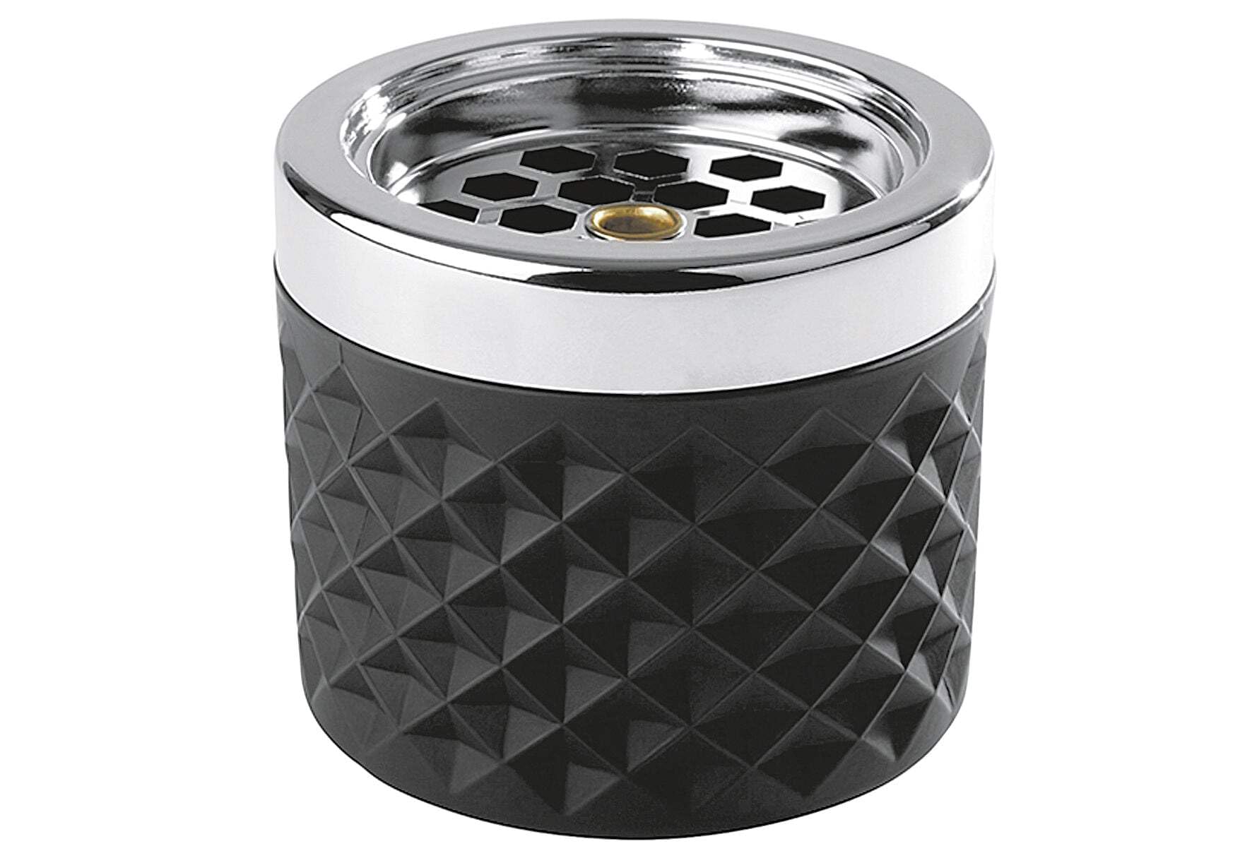 APS Windaschenbecher/Sturmaschenbecher aus verchromtem Metall, gefrostetes Glas, mit Bajonettverschluss, Ø 9,5 cm, 8 cm Höhe, schwarz