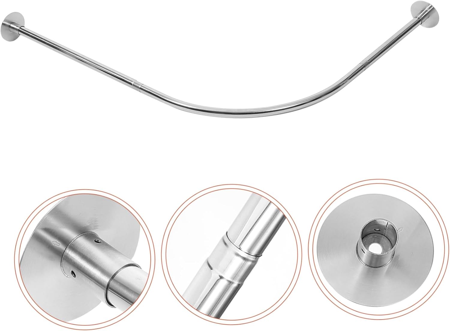 Shaped Curved Shower Curtain Rod Extendable Tension Rail for Easy Installation Heavy Duty Design for and Multi-purpose Use