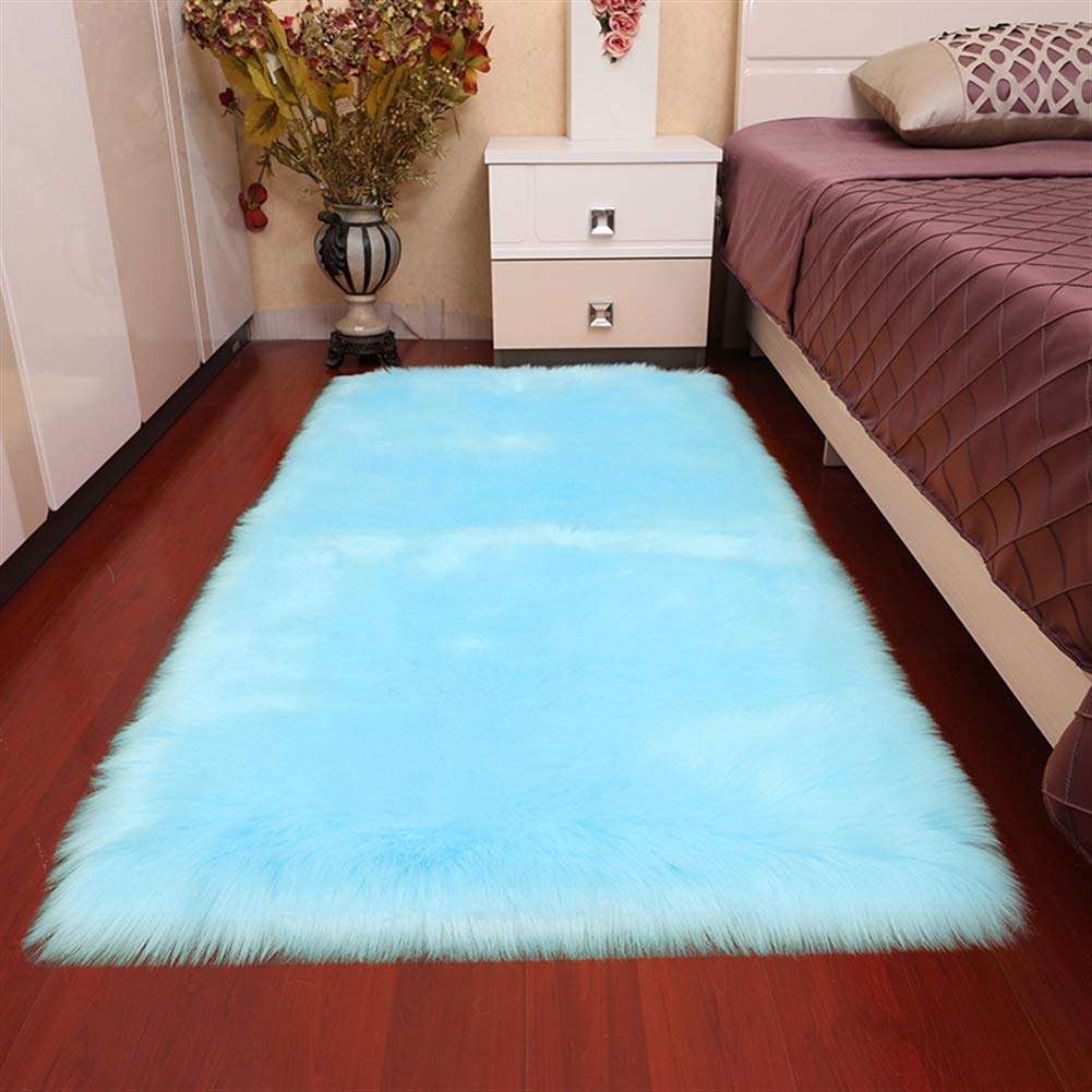 Tapis de chambre et salon bleu 60x180 cm pour habiller votre canapé en fausse peau de mouton