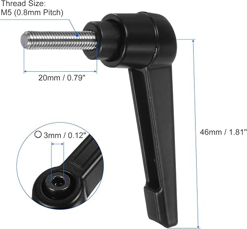 Miniatura 32 de uxcell 4 manijas de palanca de sujeción, perno macho roscado de acero al carbono de óxido negro M8 x 0.59 pulgadas, asas ajustables de bloqueo