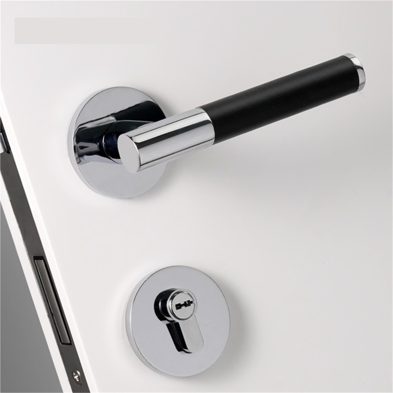 Serratura per porta in pelle e ottone con doppia leva in legno nero, maniglie fittizie, 1 pezzo (Dummy-Black)