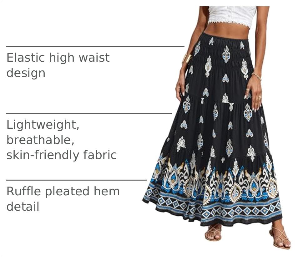 Image of CFLONGE Summer Maxi Skirts for Women 2026 Trendy Floral A Line Boho Skirt
