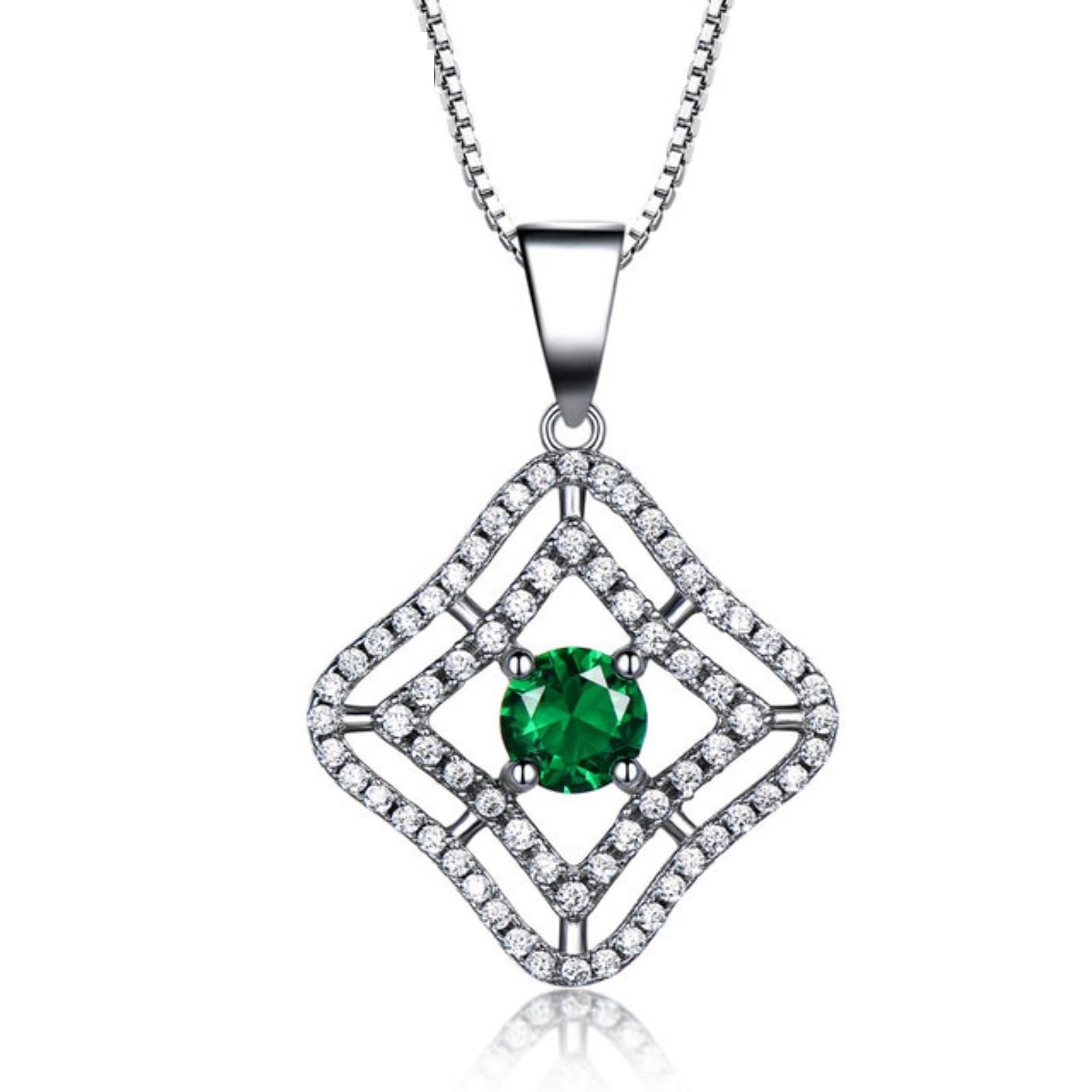 DAOMEI Collana Iniziale con Ciondolo in Argento Sterling 925 con Pietra Preziosa Verde Smeraldo Nano per Donna con Catena