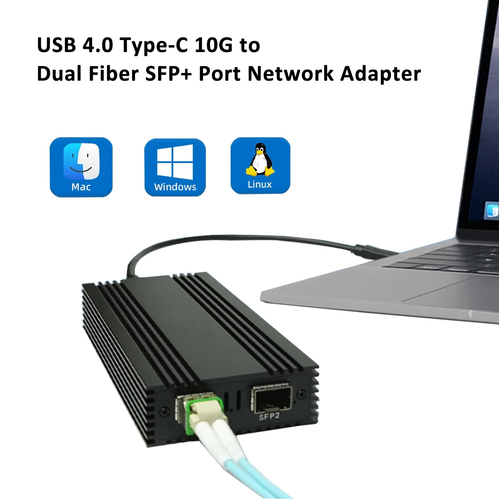 Adattatore di rete Ethernet da USB 4 a doppia porta SFP+ da 10 Gb con chipset Intel 82599ES compatibile con Thunderbolt 5/4/3 per connessioni di rete ad alta velocità