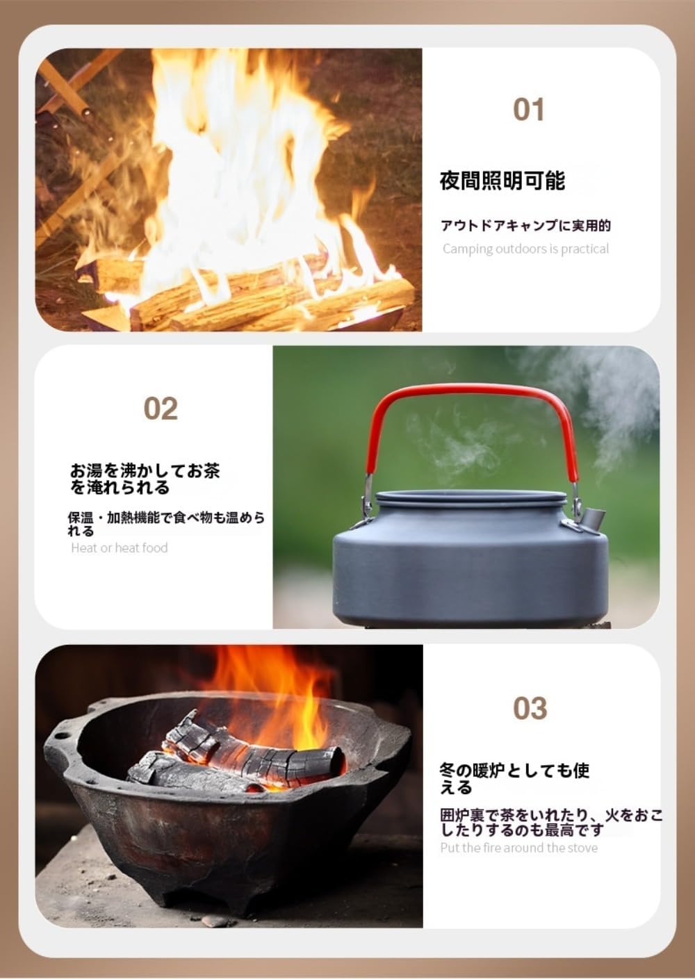 折りたたみ式収納テント、屋外キャンプ用暖房、お湯を沸かして保温する多機能ポータブル薪ストーブ、ステンレス製煙突 (2030 小型ブラ