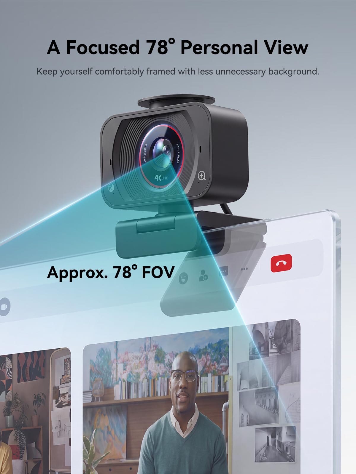 Spedal Kamera internetowa 4K z mikrofonem, kamera PDAF autofokus, 1080p 60 kl./s, podwójny mikrofon z redukcją szumów, ochrona danych, kamera internetowa USB Plug & Play do zoomu, zespołów, laptopów