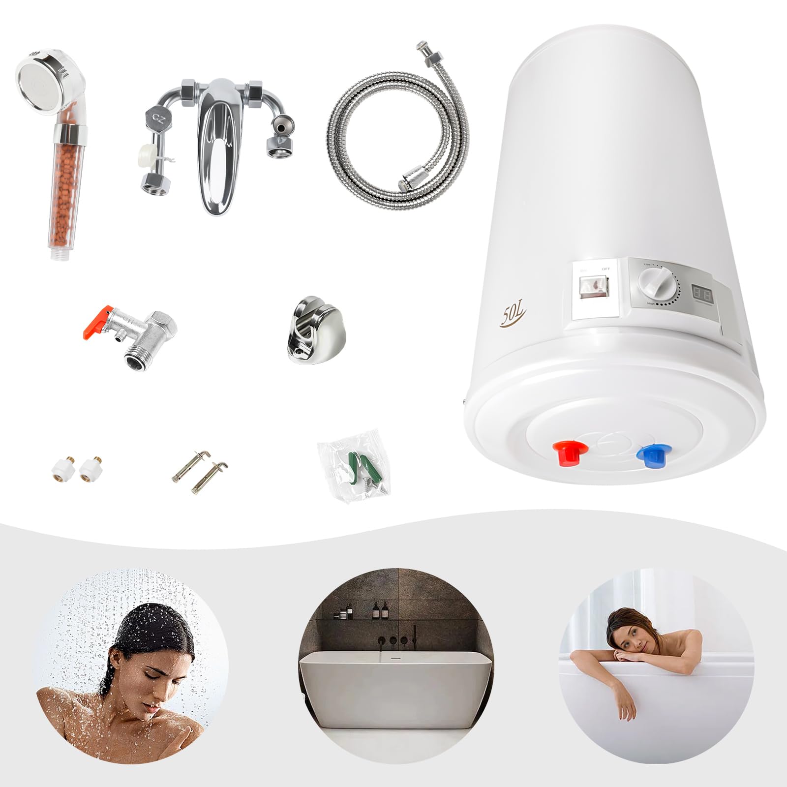 Chauffe-Eau Électrique 80 Litres Chaudière éLectrique de Chauffage Avec La Température de Led - Chaudière - Acier Inoxydable (80L)