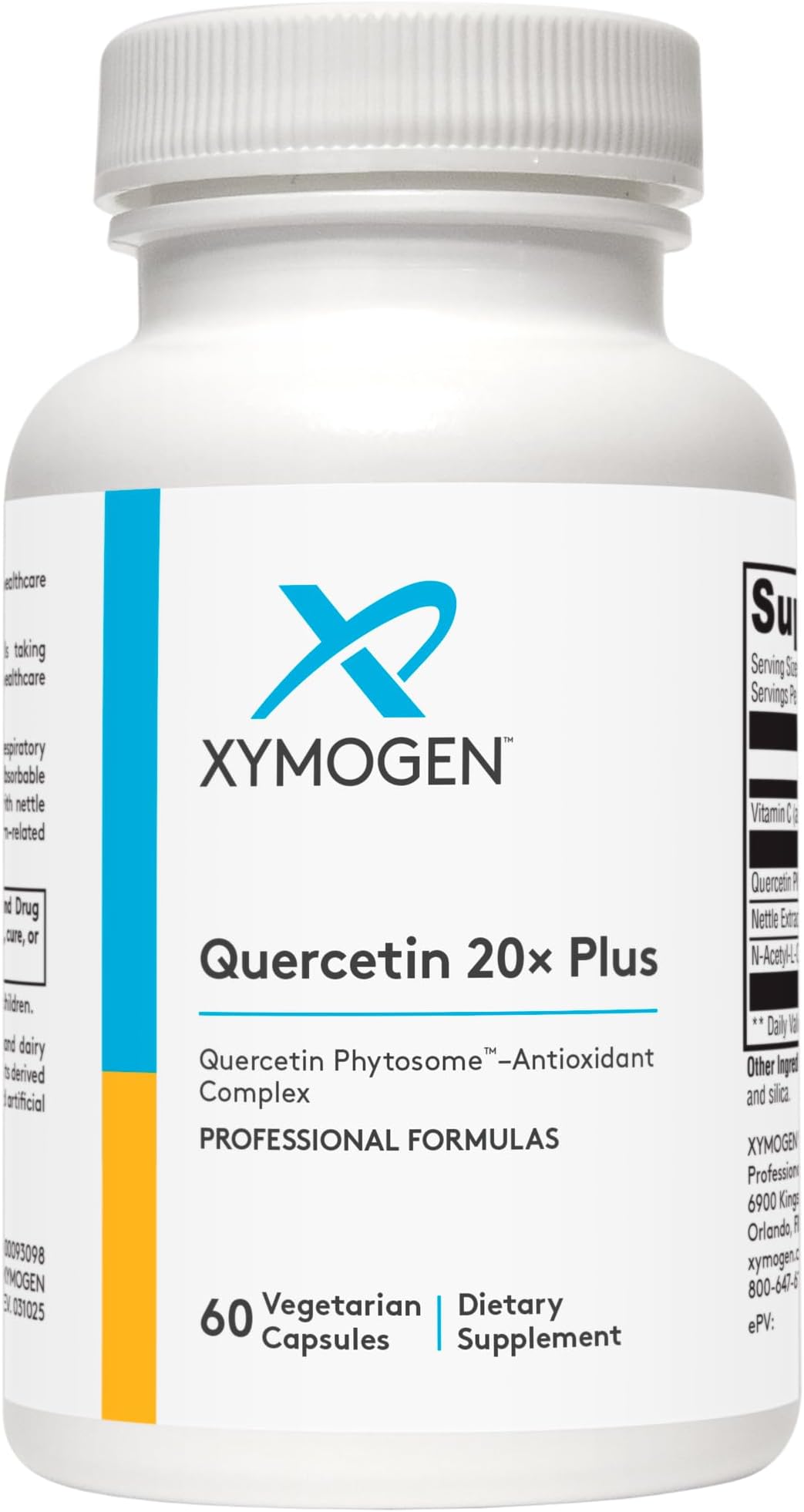 XYMOGEN Quercetin 20× Plus - Quercetin Supplements - Daily Complex with Vitamin C, N-Acetyl-L-Cysteine & Nettles - Formulated for Respiratory Support - Vegan & Gluten-Free (60 Capsules)