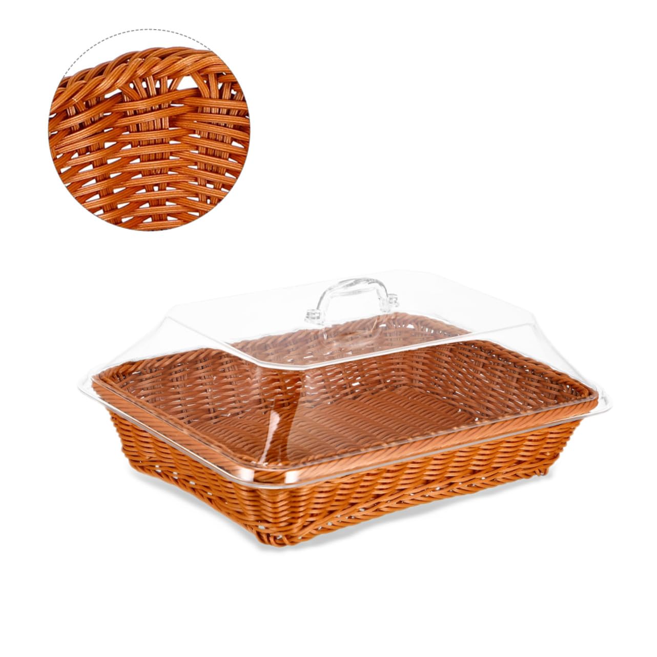Cesta de Almacenamiento de Ratán Tejida Mano con Tapa Cesta Multifuncional para Pan y Frutas Organizador para Cocina Comedor y Picnic Color Marrón