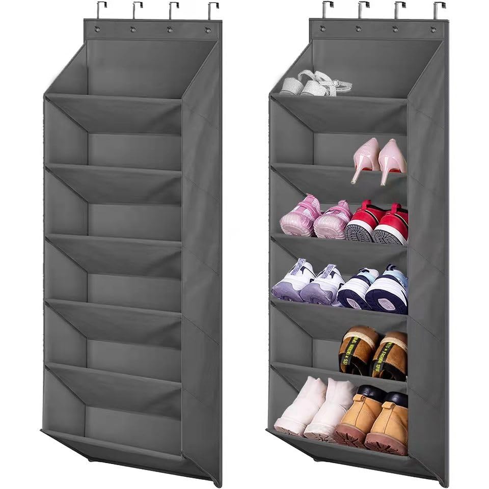 Dhadh Door Shoe Rack with Deep Pockets for 12 Pairs of Shoe Organizer Over the Door Hanger for Closet and Dorm Narrow Storage, Grey,Pack of 1 Piece