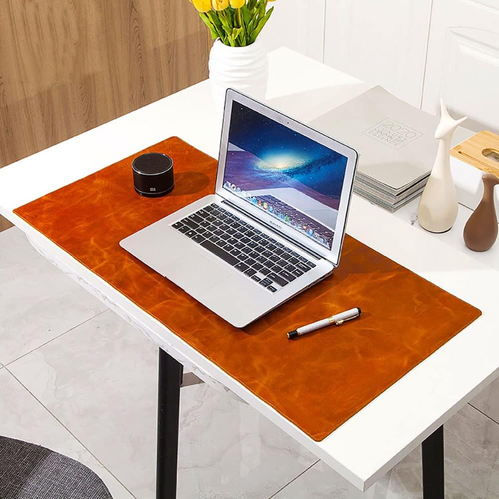 Genuine Leather Large Desk Pad Protector, 24'' x 16'' Office Desk Mat, Mouse Pad, Non-Slip Leather Desk Blotter, Laptop Desk Pad, Waterproof Desk Writing Pad for Office and Home -Brown : Office Products
